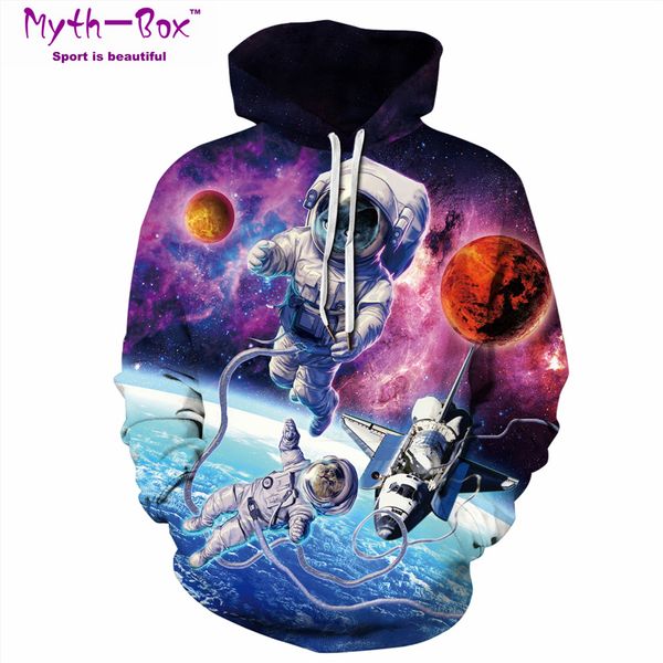 

women/men hoodie sweatshirts sport hoodies women spaceman 3d print galaxy running hooded sweater couple sportwear loose pullover, White;black