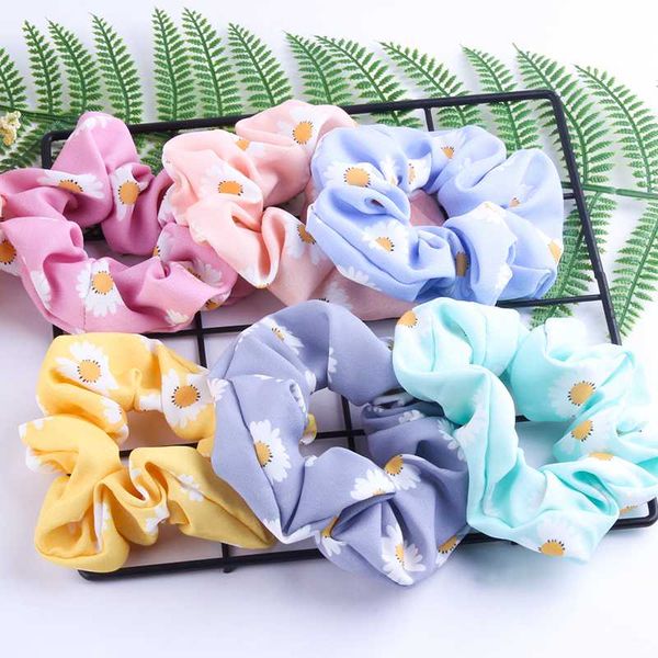 

hair accessories sweet floral print women scrunchie girls ties scrunchies elastic gum bands lady ponytail holder rope, Slivery;white