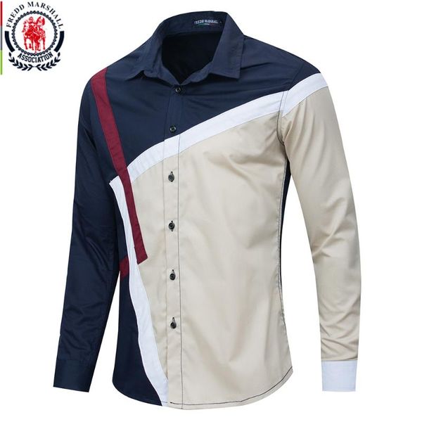 

fredd marshall camisa masculina social manga longa men long sleeve casual patchwork man all cotton slim fit colorblock shirt 224, White;black