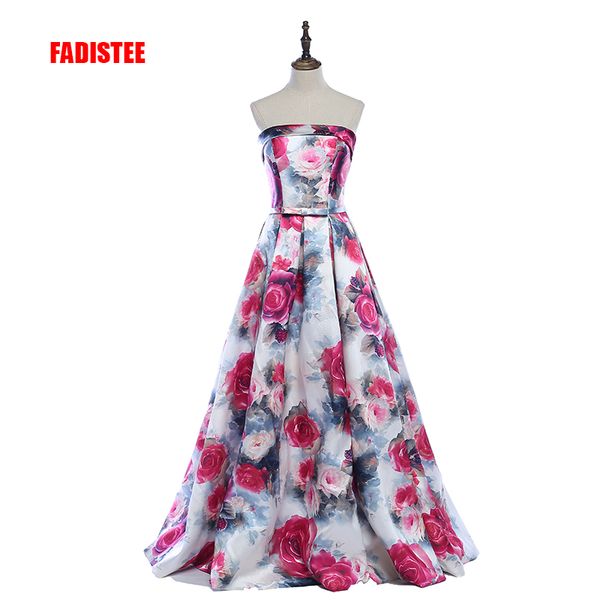 

fadistee new arrival gorgeous style dress evening prom party floral print pattern vestido de festa strapless style dress, White;black