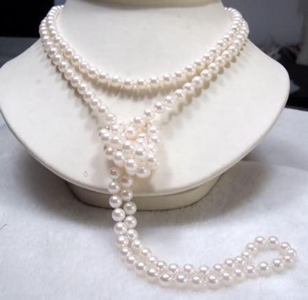 

fine pearl jewelry genuine natural 7-8mm akoya white pearl necklace 50inches 14k, Silver