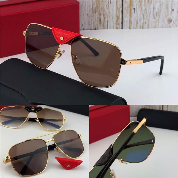 

New fashion designer sunglasses 0097retro square metal frame with small leather vintage avant-garde pop style top quality wholesale with box