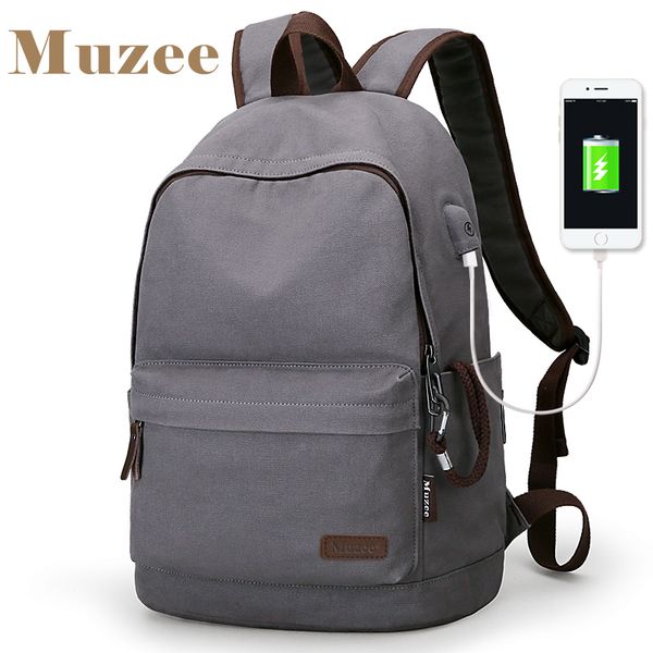 

2019 muzee new canvas backpack anti-theft college students school backpack usb charging design bags for teenager travel backpack cj191130