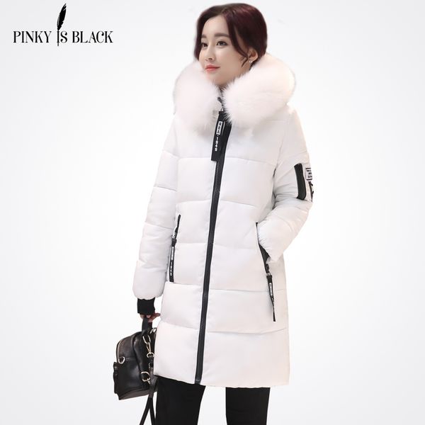 

pinky is black winter coat women jacket warm woman long parkas female overcoat thick fur collar down cotton coat