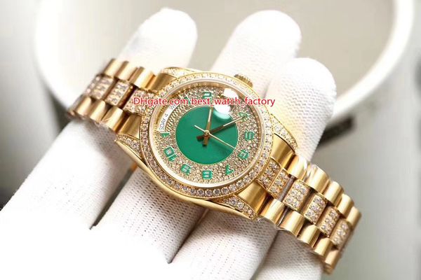 

5 style selling 36mm 118388 day-date full diamond bezel bracelet 18k gold cal.2813 2836 movement automatic mens watches, Slivery;brown