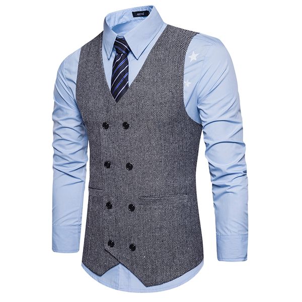 

brown double breasted vest suit mens vests striped slim fit waistcoat british vintage blazer sleeveless jacket s-xxl, Black;white