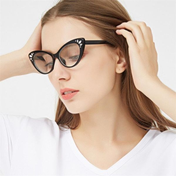 Großhandel - Damen Vintage transparente Strass-Brillenfassungen, luxuriöse, klare, rosafarbene Nerd-Modebrillen oculos