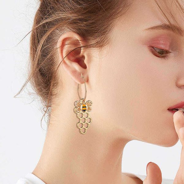 

honeycomb earrings long hollow pendant women dangle bee trendy enamel charm, Silver