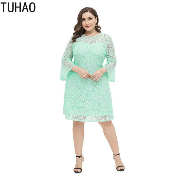 

tuhao plus size 3xl 2xl woman party dresses 2020 spring and summer large size elegant loose casual lace dress clothing wm10, Black;gray