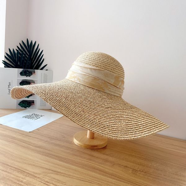 

2020 lafite straw women's beach straw sunscreen extra large brim bohemian wind flat hat beach holiday sunscreen hat, Blue;gray