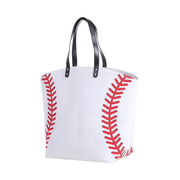

baseball canvas tote bag, white w red seams, baseball mom bag purse