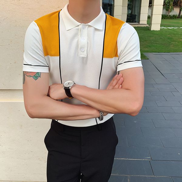 

2020 летняя новая корейская версия плотно облегающей рубашки с короткими рукавами британская повседневная личность лацкан трикотажной рубашк, White;black