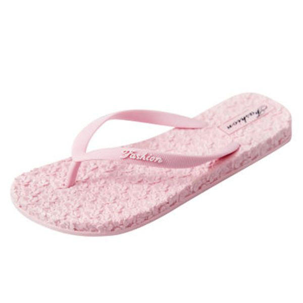 

2020 summer new flower massage bottom flip flops feet large size female sandals are one yard smaller, Black