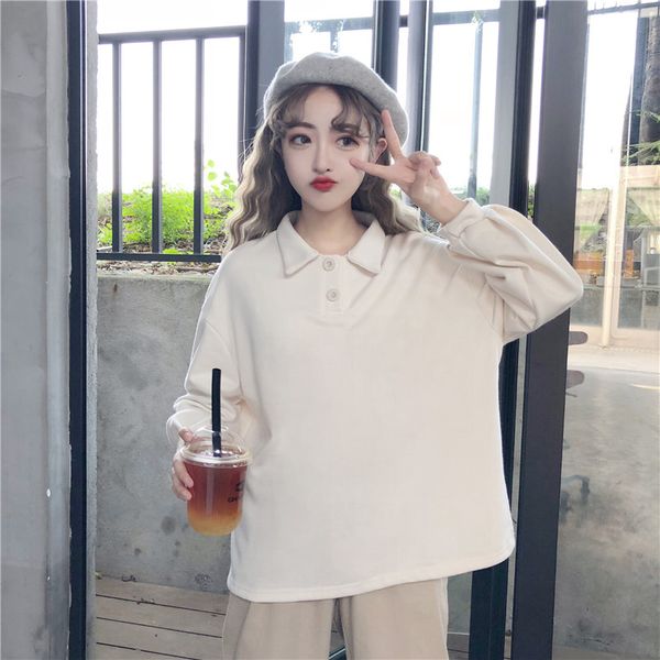 

p shoot (250g large hoody) korean-style brushed and thick harajuku bf loose-fit collar hoodie women's, Black