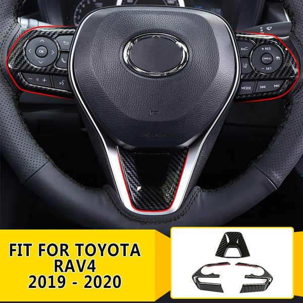 

carbon fiber car console function button trim water cup holder frame steering wheel cover for 2019 - 2020 rav4 stickers