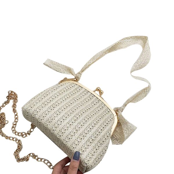 

new-women beach bow straw bag burlap square beach messenger bow bag sac a main femme crossbody summer rattan basket