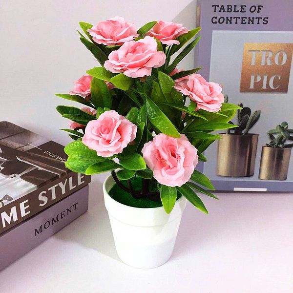 

artificial simulated bonsai tablerose fake flower potted home decor display