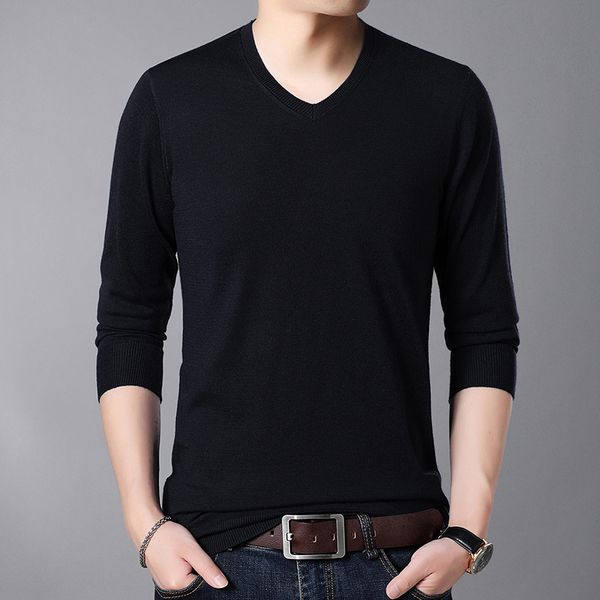 

pull men's 2018 brand v-neck sweater fashion knit long-sleeved men's thin solid decorative hedge v-neck men sweater male s, White;black