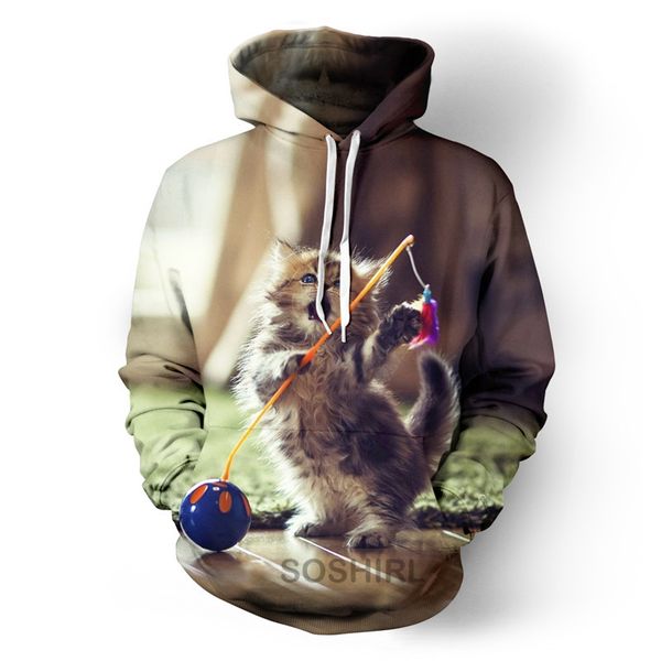 

soshirl cute naughty kitten hoodies hipster funny animal hoody long sleeve winter pockets sweatshirt harajuku hip hop streetwear, Black