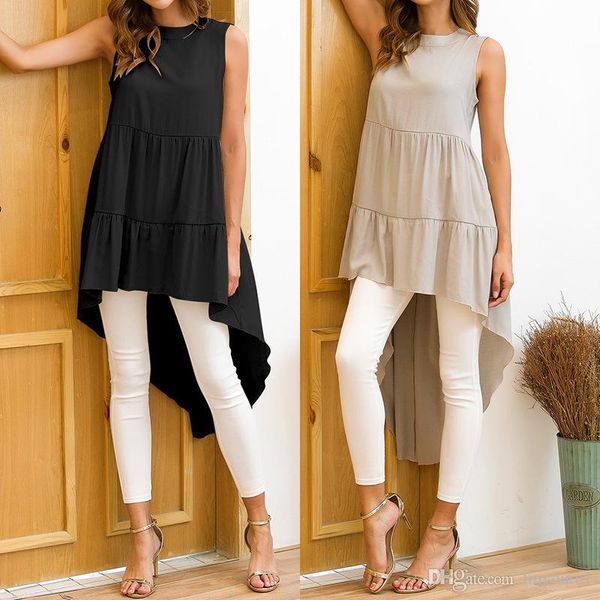 

fashion short in front long shirt 2019 summer women backless shirt irregular bohemian blouse shirt womens and blouses, White