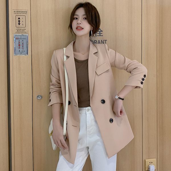 

женщины blazer куртки 2020 весна пальто вскользь двойной breasted зубчатый воротник женский распашонки мода костюмы и пиджаки, White;black