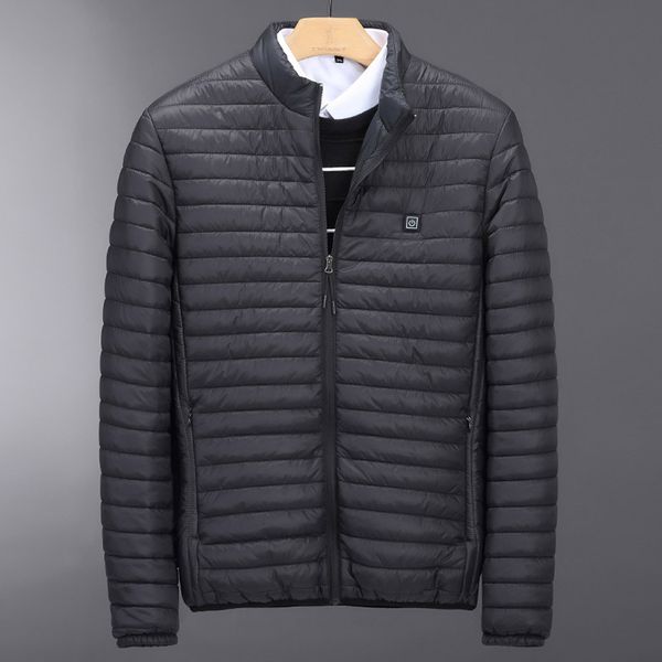 

electric heating warm down cotton jacket long sleeve winter coats men's smart usb abdominal back outwear, Black
