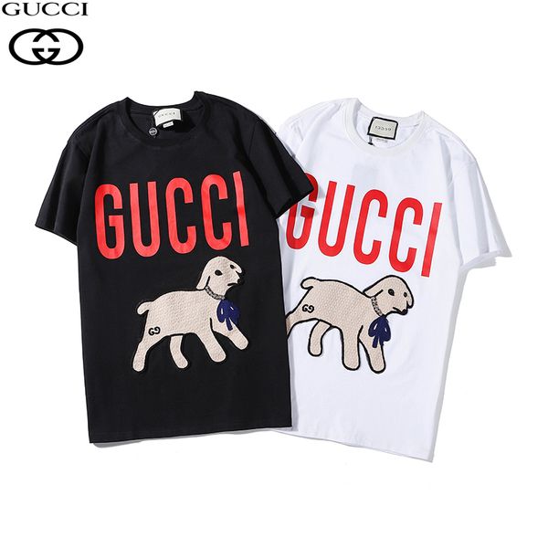 

2020 new summer off simple comfortable short sleeve embroidery lamb sticker print men and women t shirt, Black