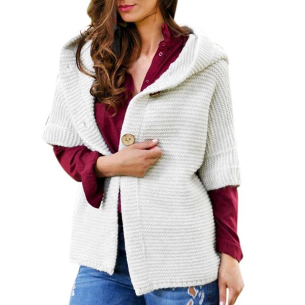 

women winter half sleeve solid color hooded sweater cardigans outwear coats pull femme nouveaute 2019 winter clothes women, White