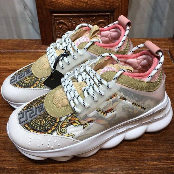 

Chain reaction neaker men luxury de igner hoe women printing leather hoe platform ca ual neaker with box lll