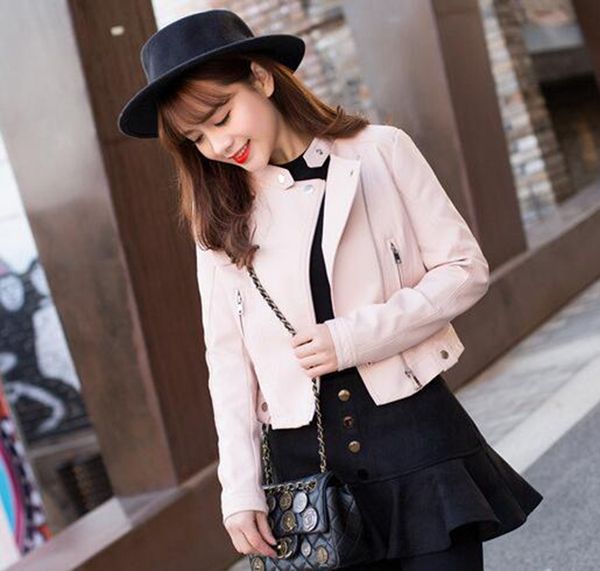 

женщины весной и осенью новый стиль подлинной моды личности тонкий европейский и американский мода хан издание кожаное пальто / s, Black