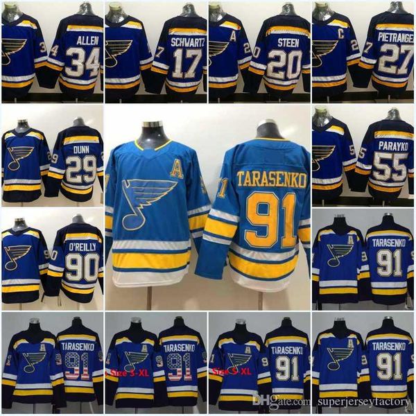 

91 Vladimir Tarasenko St. Louis Blues Men 17 Jaden Schwartz 20 Alexander Steen 27 Alex Pietrangelo 55 Colton Parayko 34 Jake Allen Jerseys