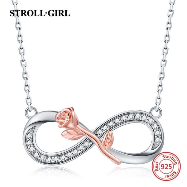 

strollgirl 925 sterling silver chain endless of love with rose pendant necklace for girl friend anniversary 2019 jewelry gifts