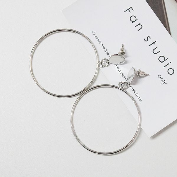 

mestilo simple trendy gold sliver color geometric big round circle earrings for women fashion large hollow drop earrings jewelry, Silver