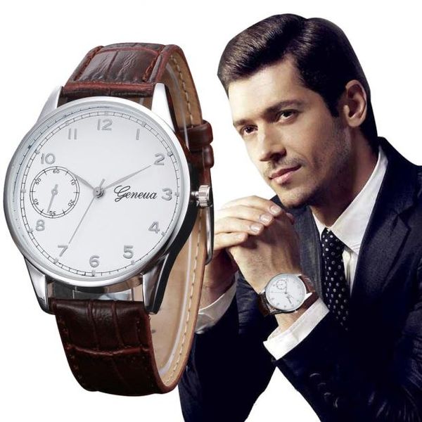 

mens wrist watch retro design leather band analog alloy quartz erkek kol saati montre homme 2019 luxe de marque zegarki meskie, Slivery;brown