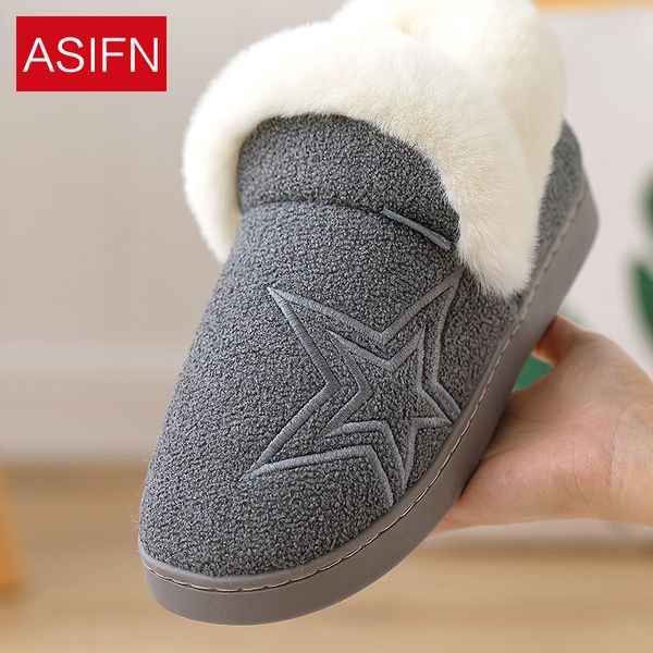 

asifn men's cotton slippers wint fur all inclusive warm non-slip plush women slipper male home home indoor winter, Black