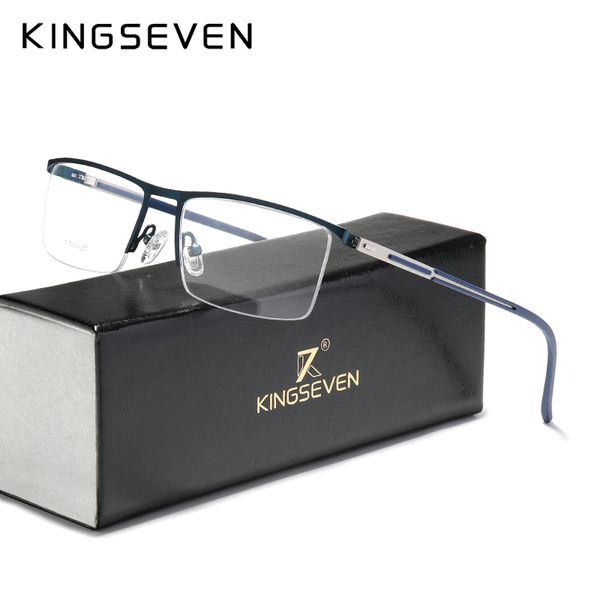 

kingseven design men titanium alloy glasses frame fashion male business style ultralight eye myopia prescription eyeglasses, Black