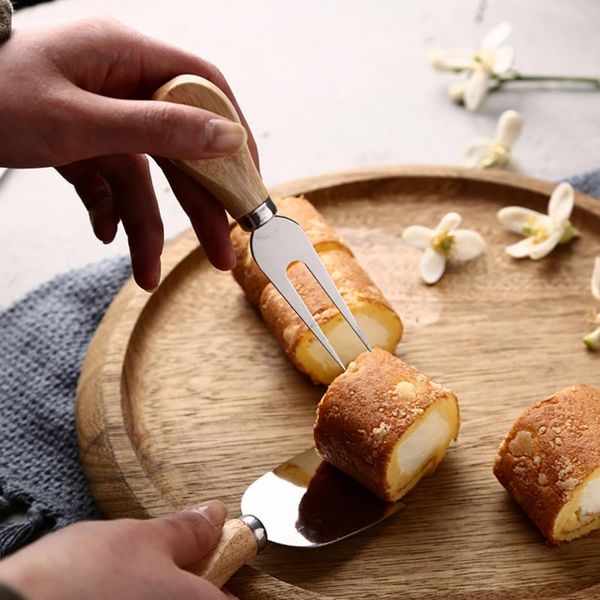 

oak handle stainless steel cheese slice cutter kitchen baking tool cheese knife