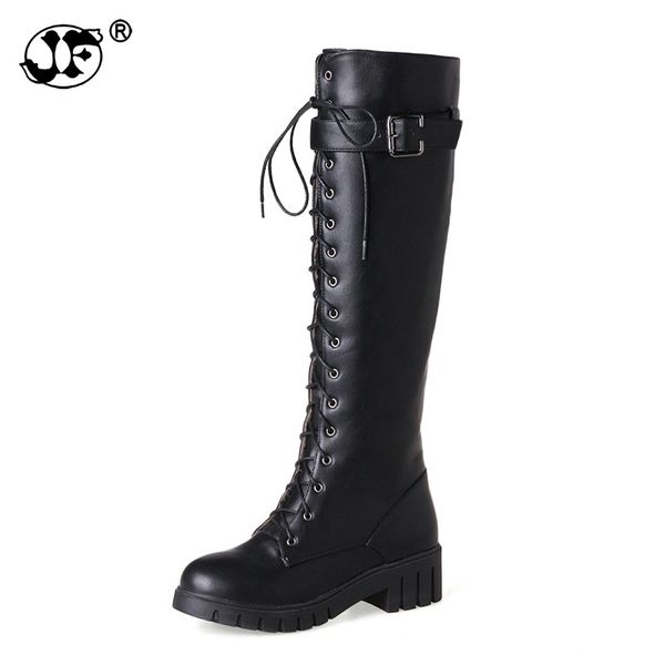 

new arrivals large size 34-43 riding boots women shoes fashion square heels platform winter shoes woman drf678, Black