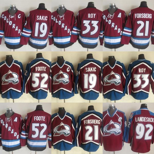 

Colorado Avalanche Hockey Jersey 19 Joe Sakic 92 Gabriel Landeskog 33 Patrick Roy 21 Peter Forsberg 52 Adam Foote Red Youth Women Man