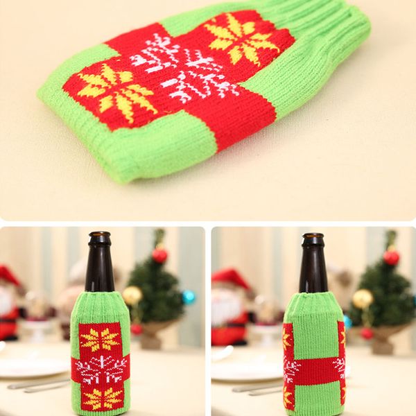 

christmas beer bottle cover snowflake pattern party dinner table bag decoration
