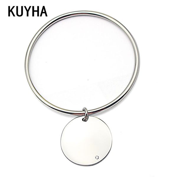 

diy charms wire bangles bracelets with engravable customizable round tag paved cz stone crystal for women fine jewelry new, Black