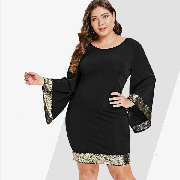 

womens dresses bodycon dress size sleeve sequins flare plus dress women v neck long sleeve female party work dresses vestido 5xl, Black;gray