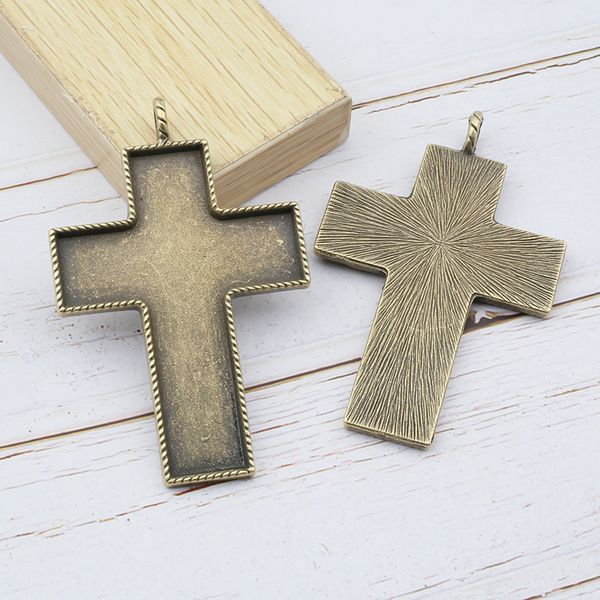 

3pcs antique bronze large cross cabochon base blank cameo setting trays pendant blank cross for necklace diy jewelry making, Silver