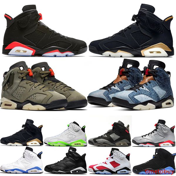 

6 6s washed denim men basketball shoes black infrared psg dmp 3m reflective mens sports sneakers size 40-47