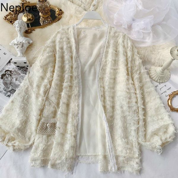 

neploe thin v neck patchwork women sweater cargians slim fit puff sleeve solid open stitch loose fairy plush coat autumn 45792, Black;brown