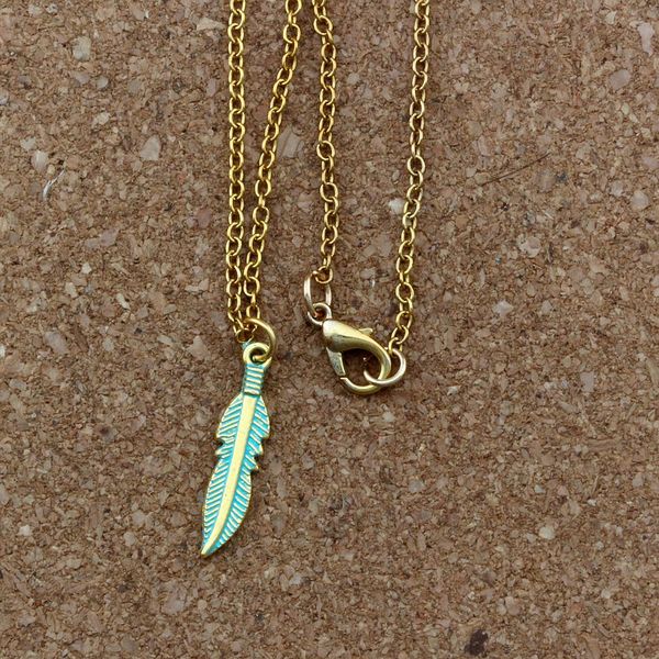

15pcs/lots verdigris patina plated feather alloy charms pendant necklaces jewelry diy 23.6 inches chains a-378d, Silver