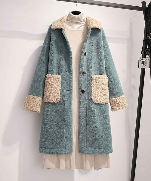 

2019 winter new lamb полушубка женщин hong kong стиль длинные корейские меха один сыпучего хлопок куртка, Black