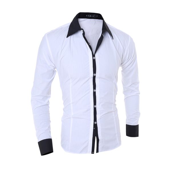 

2020 heterochromatic placket men's slim casual contrast color square collar long-sleeved fashion shirt casual high quality, White;black
