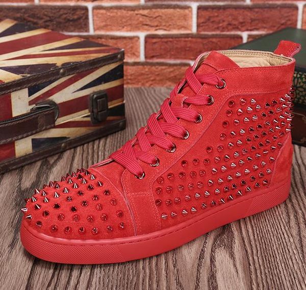 

drop shipping new casual high sneakers shoes rhinestone leather casual walking ,men high walking red bottom shoel05, Black