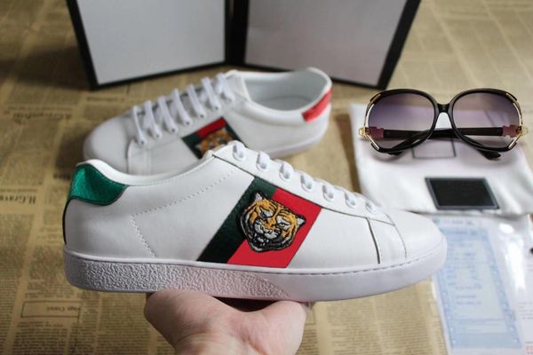 

новая мода мужчины женщины повседневная обувь роскошные дизайнерские кроссовки обувь высочайшее качество натуральная кожа вышитая пчела, White;red